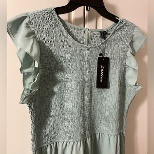 Zattcas Womens Tiered Dress Round Neck Ruffle Cap Sleeve Smocked Midi Dress